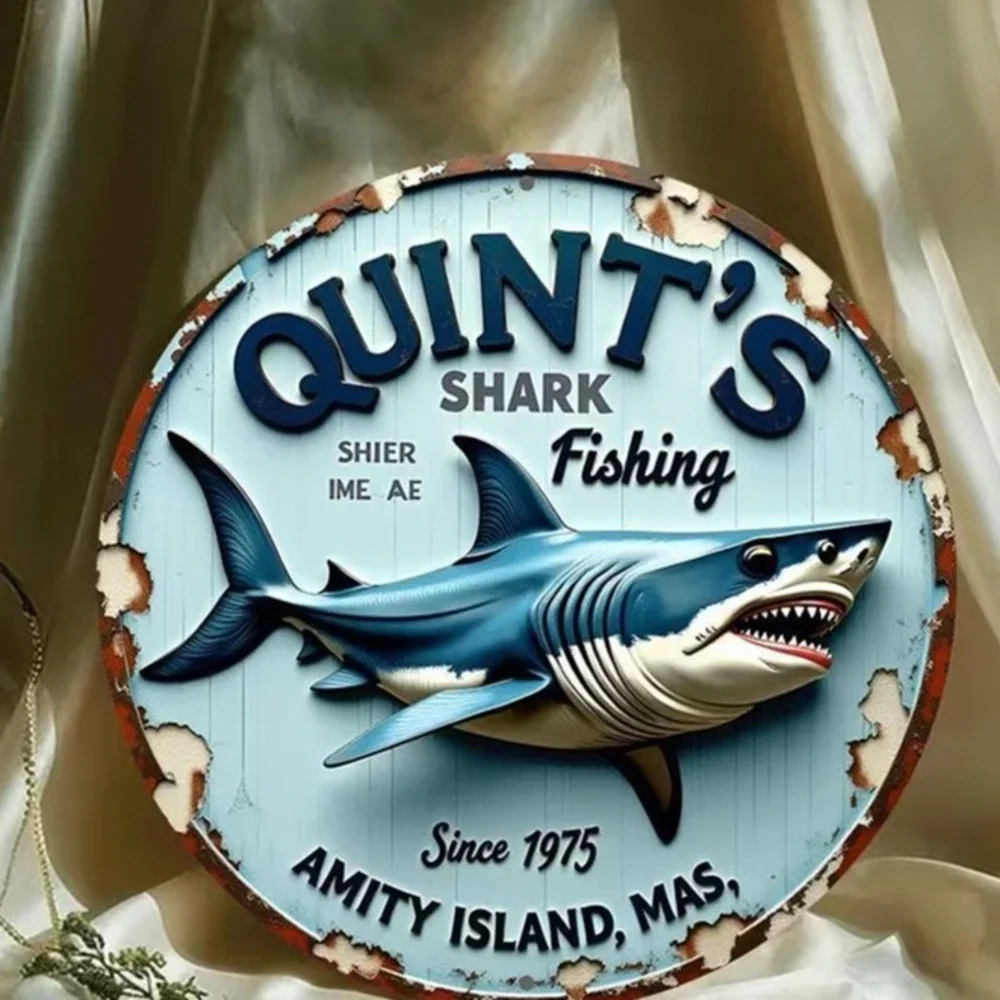 JAWS QUINTS SHARK Fishing - AMITY ISLAND SINCE 1975 GREAT WHITE METAL SIGN